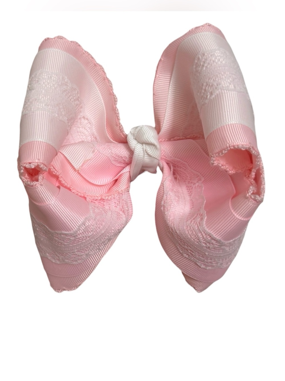 5 inch Twisted Boutique Girls Hairbow Pink and White with Lace